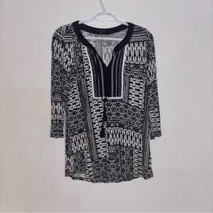 RXB Black White Boho Tassel Tunic Blouse Size M
